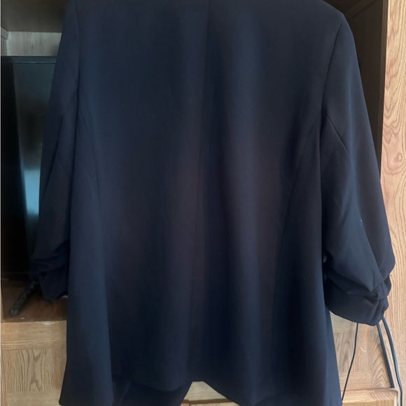 Rachel Zoe Blazer Womens 1X Black Textured Jacket Ruched Sleeves Open Front - Picture 3 of 6